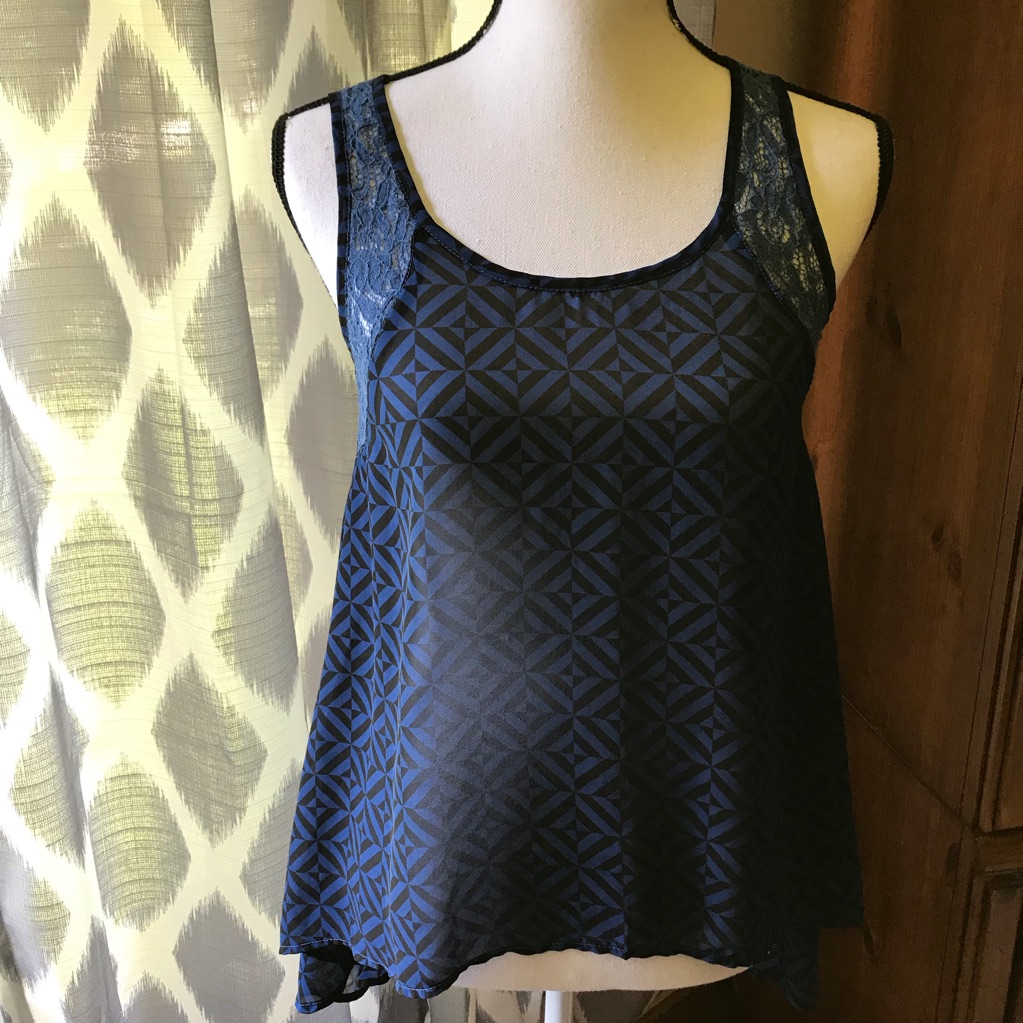 Edge Semi-Sheer Black & Blue With Lace Tank Top